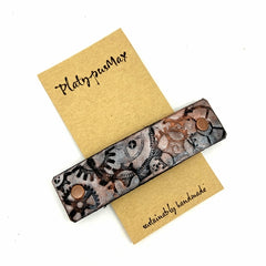 Copper & Silver Metallic Gears / Steampunk Stamped Leather Hair