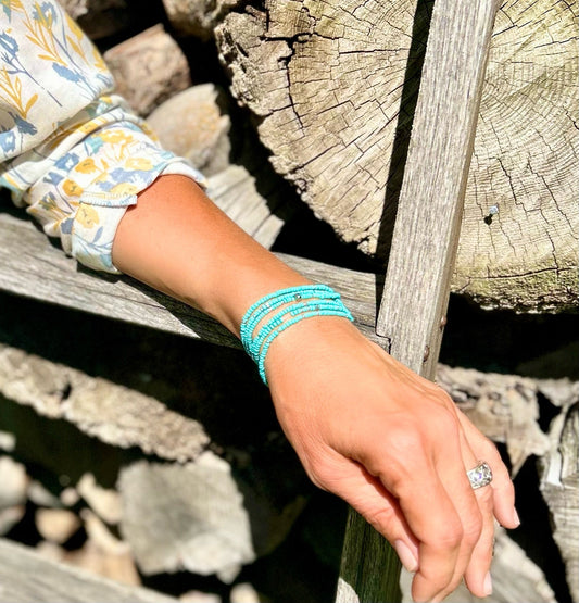 Turquoise & Chunky Silver or Gold Boho Beaded Wrap Boho Bracelet