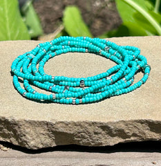 Turquoise & Chunky Silver or Gold Boho Beaded Wrap Boho Bracelet