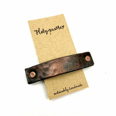 Hammered Antique Copper Leather Barrette - Rustic Texture