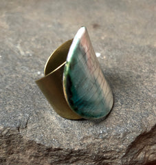 Adjustable Handmade Original Ceramic Band Statement Cocktail Ring Teal