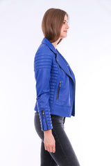 Milani Quilted Leather Biker Jacket - Blue