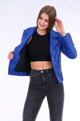 Milani Quilted Leather Biker Jacket - Blue