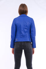 Milani Quilted Leather Biker Jacket - Blue