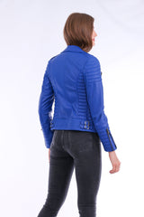 Milani Quilted Leather Biker Jacket - Blue