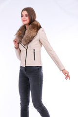 Ravenna Leather Biker Jacket - White