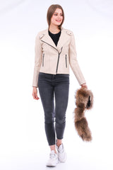 Ravenna Leather Biker Jacket - White