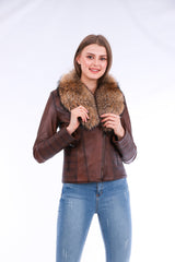 Ravenna Leather Biker Jacket - Brown