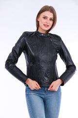 Ravenna Leather Biker Jacket - Black