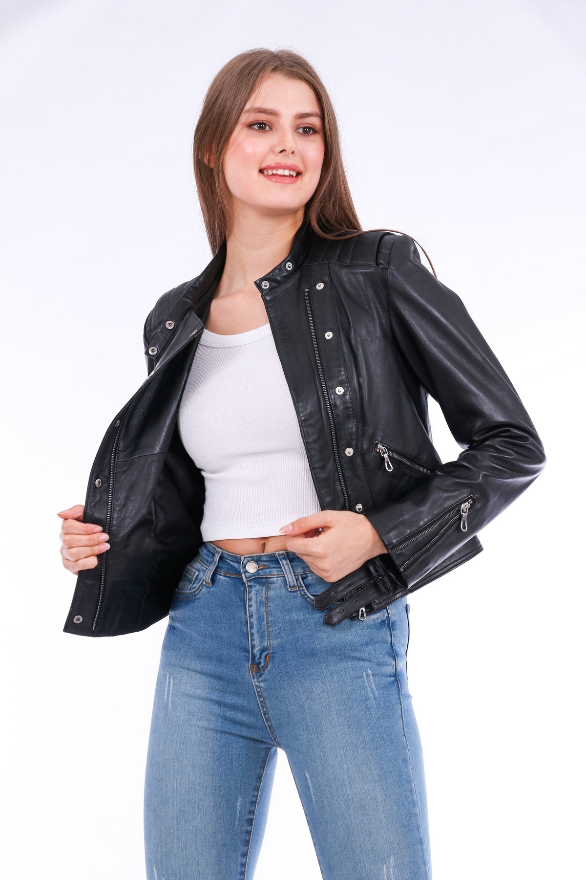 Rovigo Leather Biker Jacket - Black