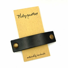 Black Leather & Decorative Brass Stud Barrette