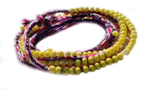 Washed Out Yellow Beaded, Iced Purple and Fuchsia, Tie Wraps