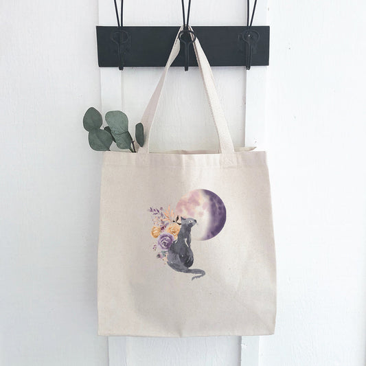 Floral Black Cat - Canvas Tote Bag