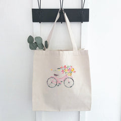 Spring Floral Bike - Canvas Tote Bag