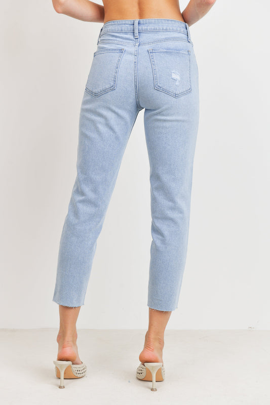 JUST USA DISTRESSED STRETCH STRAIGHT LEG JEAN