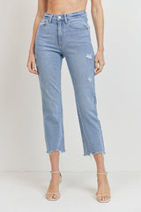 JUST USA HIGH RISE HEM DETAILED STRAIGHT LEG JEAN