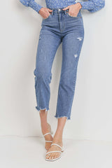 JUST USA HIGH RISE HEM DETAILED STRAIGHT LEG JEAN