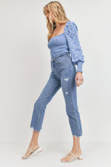 JUST USA HIGH RISE HEM DETAILED STRAIGHT LEG JEAN