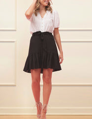 Jasmine Skirt High Waisted Belted Solid Black