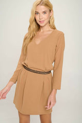 Chain Embellishment Dress With 3/4 Sleeve Top