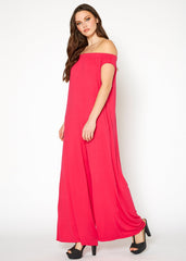 Women's Off Shoulder Wide Leg Jumpsuit With Pockets