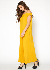 Women's Off Shoulder Wide Leg Jumpsuit With Pockets