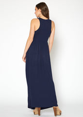 Womens Sleeveless Pleated Maxi Dress