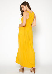 Womens Sleeveless Pleated Maxi Dress