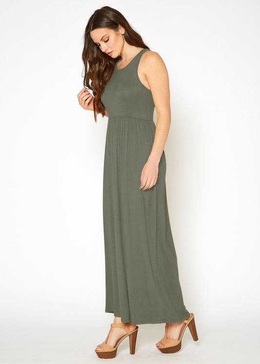 Womens Sleeveless Pleated Maxi Dress