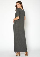 V-neck Short Sleeve Maxi Dress With Pockets