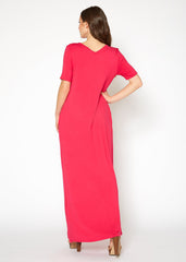 V-neck Short Sleeve Maxi Dress With Pockets