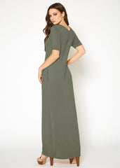 V-neck Short Sleeve Maxi Dress With Pockets