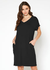 Women's Round Neck T-shirt Dress With Pocket