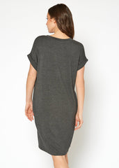 Women's Round Neck T-shirt Dress With Pocket