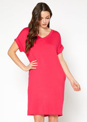 Women's Round Neck T-shirt Dress With Pocket