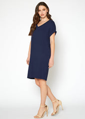 Women's Round Neck T-shirt Dress With Pocket