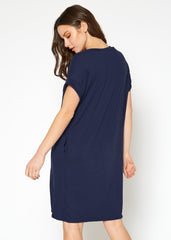 Women's Round Neck T-shirt Dress With Pocket