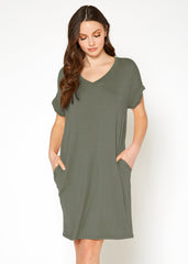 Women's Round Neck T-shirt Dress With Pocket