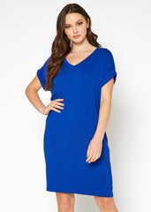 Women's Round Neck T-shirt Dress With Pocket