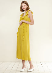 Women's Ruffle Trim Wrapped Maxi Dress in Mustard