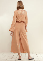 Smocked Waist Wide Leg Palazzo Pants in Apricot