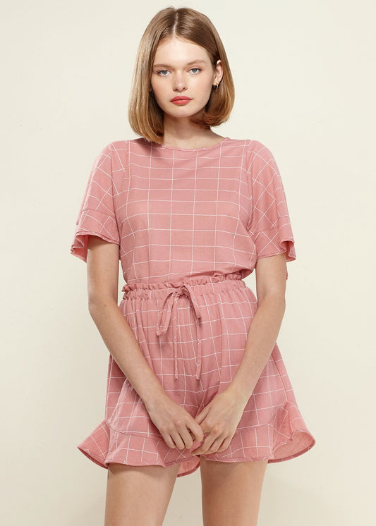 Women's Grid Print Blouse in Pink