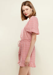 Women's Grid Print Blouse in Pink