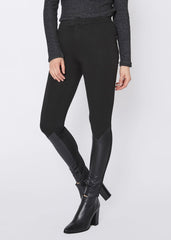 Black Leather Contrast Skinny Pants