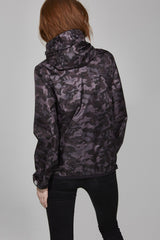 Women's black Camo Full Zip Packable Rain Jacket and windbreaker