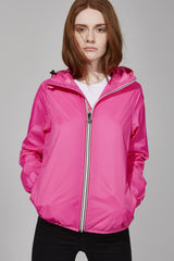 Women's pink fluo full zip packable rain jacket and windbreaker ***