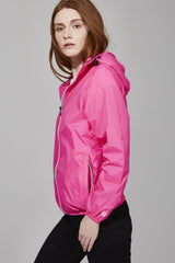 Women's pink fluo full zip packable rain jacket and windbreaker ***