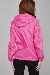 Women's pink fluo full zip packable rain jacket and windbreaker ***