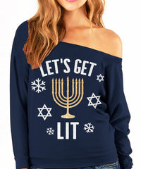 Let's Get Lit Hanukkah Slouchy Sweatshirt