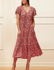 Lysandre Midi Dress Floral Print Rust